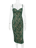 DressBetty - 2024 Spaghetti Strap Lace Sexy Green Floral Dress