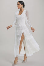 Torind White Lace Mesh Maxi Dress