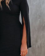 Must Be Love Bell Sleeve Knit Bodycon Dress Black