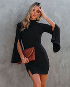 Must Be Love Bell Sleeve Knit Bodycon Dress Black