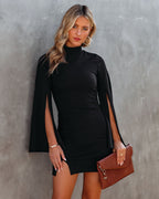Must Be Love Bell Sleeve Knit Bodycon Dress Black