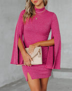 Must Be Love Bell Sleeve Knit Bodycon Dress Dark Rose