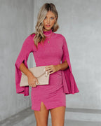 Must Be Love Bell Sleeve Knit Bodycon Dress Dark Rose