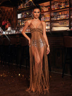 Halterneck Fringe Knitted Cover Up Dress