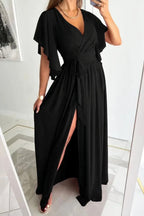 Danna Statement V Neck Dress with Slit Premium Wardrobe Essential