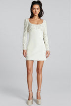 Owenfe White Beaded Diamond Mini Dress