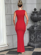 Pleated Sleeveless Evening Party Dress Elegant Sexy Bodycon Maxi Long Party Dress