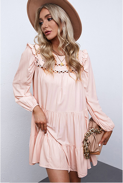 Canyon Pocketed Tiered Babydoll Dress Blush