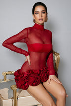Percival Long Sleeve Flower Mesh Mini Dress
