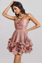 Kynlla Pink Spaghetti Flower Ruffle Mini Dress