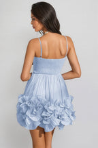 Serady Blue Spaghetti Flower Ruffle Mini Dress