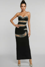 Elioed Black Beading Mesh Bandage Maxi Dress