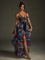 Floral Printed Skirt Set In Black