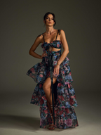 Floral Printed Skirt Set In Black