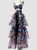 Floral Printed Skirt Set In Black