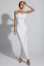 Viane White Feather Tassel Maxi Dress