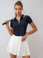 Navy Collar Short Sleeve Top