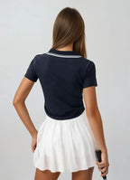 Navy Collar Short Sleeve Top