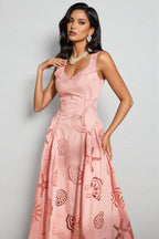 Lukea Pink Embroidered Openwork Midi Dress