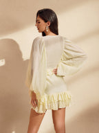 Balloon Sleeve Ruffle Mini Dress In Apricot