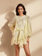 Balloon Sleeve Ruffle Mini Dress In Apricot