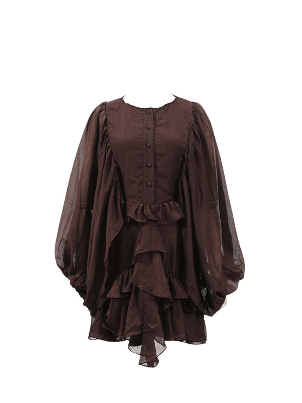 Balloon Sleeve Ruffle Mini Dress In Coffee