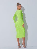 Crystal Embellished Midi Dress In Green