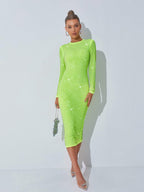 Crystal Embellished Midi Dress In Green