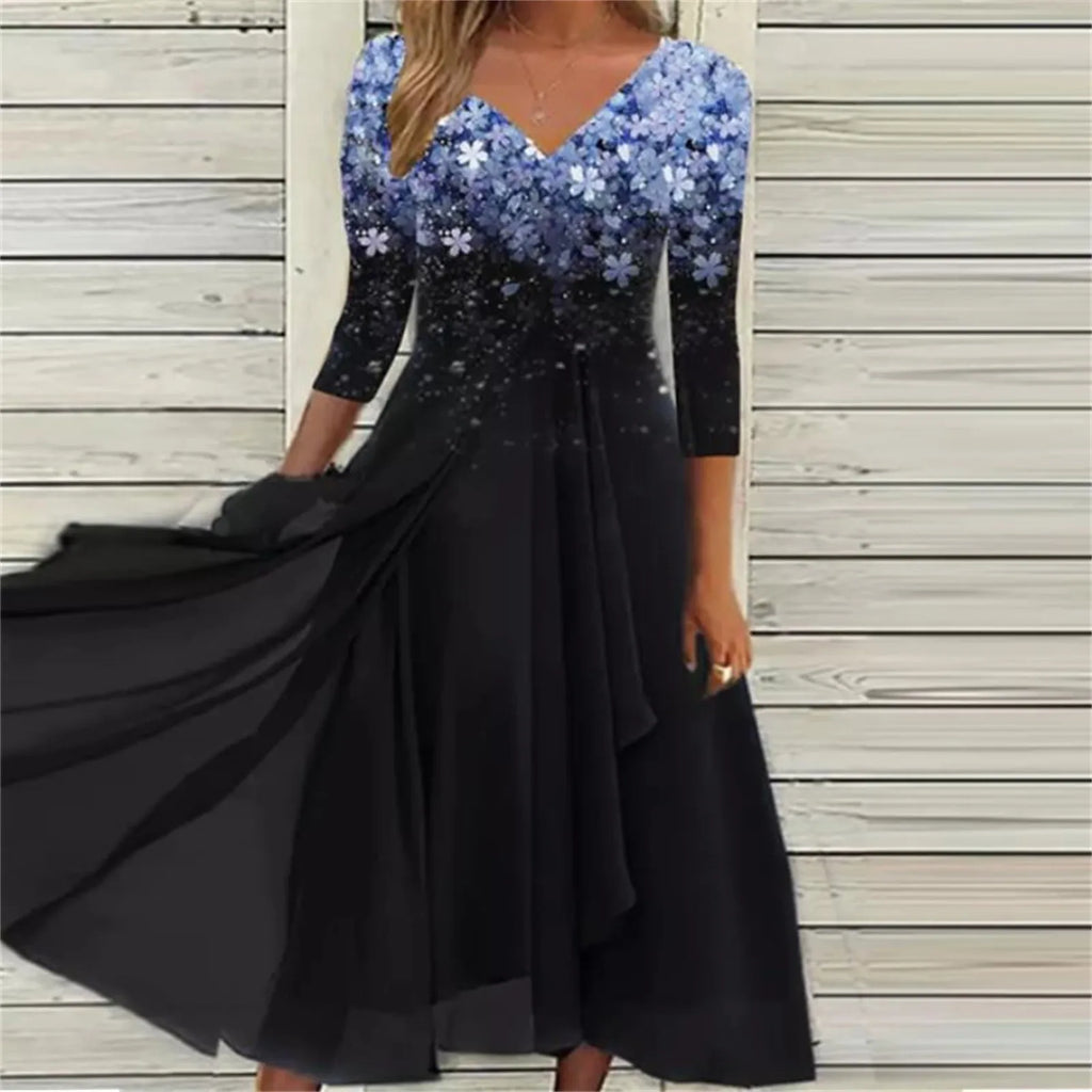 Elegant Lace Floral Boho Sexy Half Sleeve Long Prom O Neck ALine Women's Dress