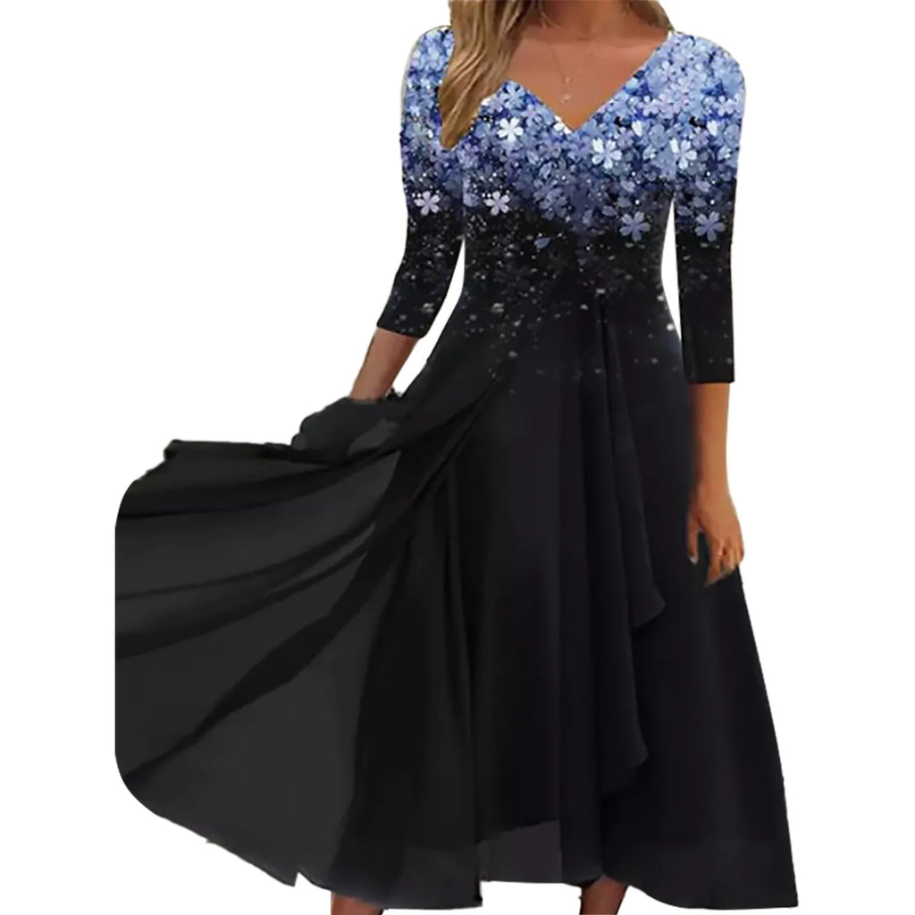 Elegant Lace Floral Boho Sexy Half Sleeve Long Prom O Neck ALine Women's Dress
