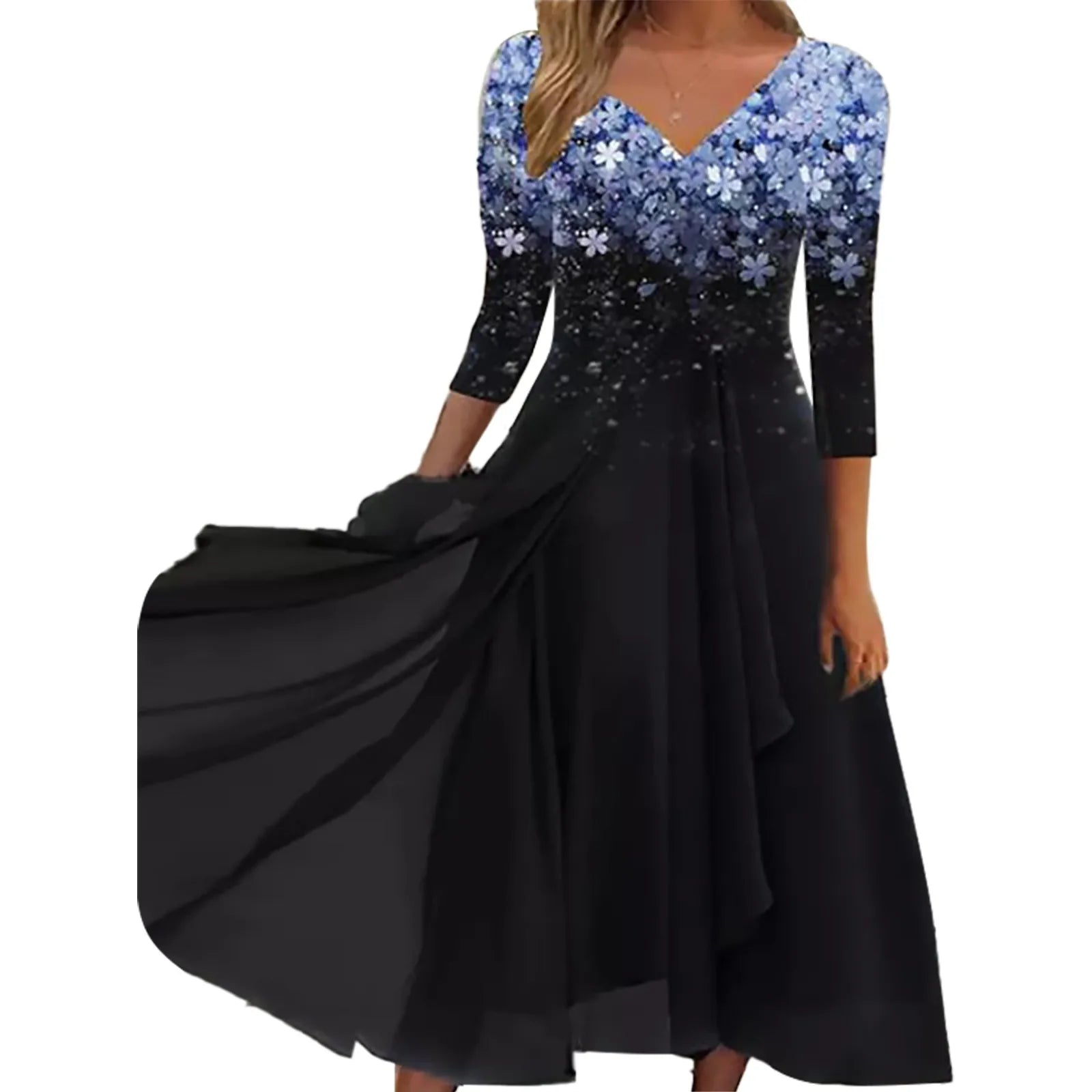 Elegant Lace Floral Boho Sexy Half Sleeve Long Prom O Neck ALine Women's Dress