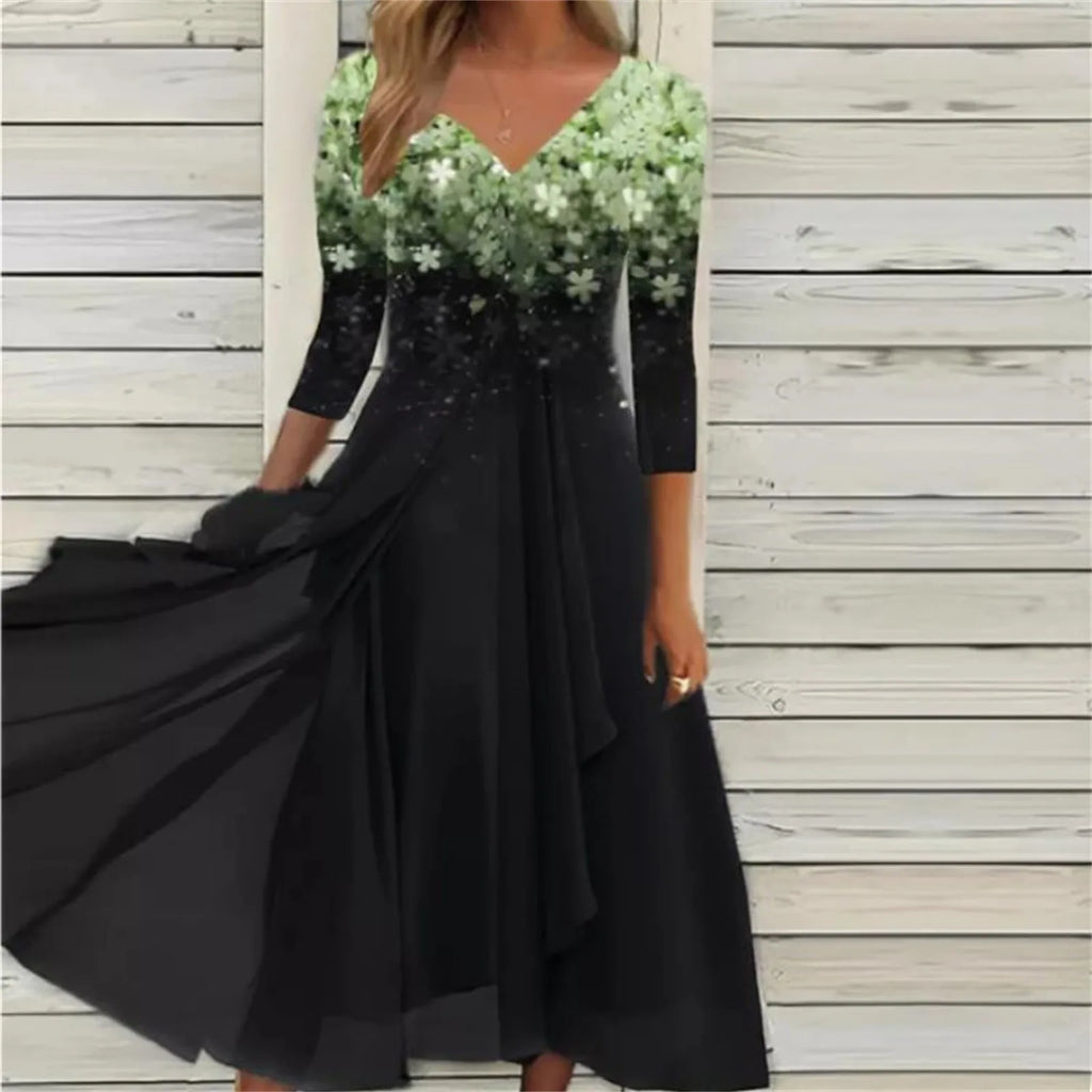 Elegant Lace Floral Boho Sexy Half Sleeve Long Prom O Neck ALine Women's Dress