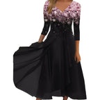 Elegant Lace Floral Boho Sexy Half Sleeve Long Prom O Neck ALine Women's Dress