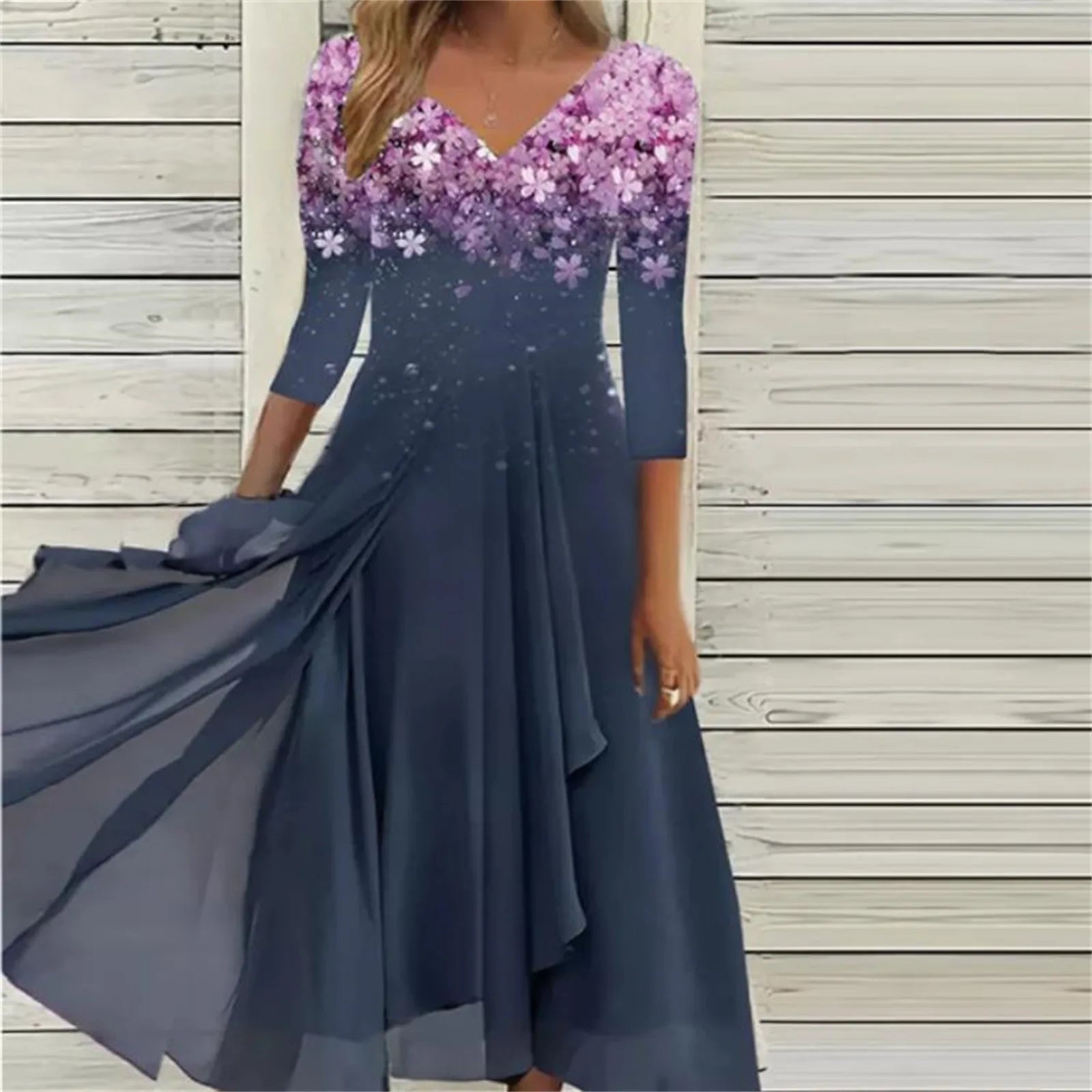 Elegant Lace Floral Boho Sexy Half Sleeve Long Prom O Neck ALine Women's Dress