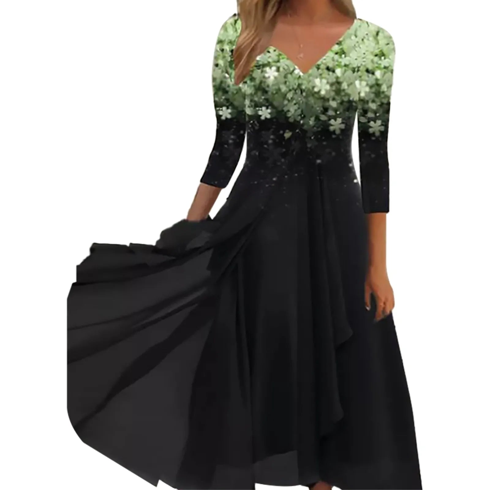 Elegant Lace Floral Boho Sexy Half Sleeve Long Prom O Neck ALine Women's Dress