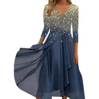 Elegant Lace Floral Boho Sexy Half Sleeve Long Prom O Neck ALine Women's Dress