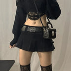 Goth Pastel Micro Mini Low Rise Black Pocket Patchwork ALine Skirt