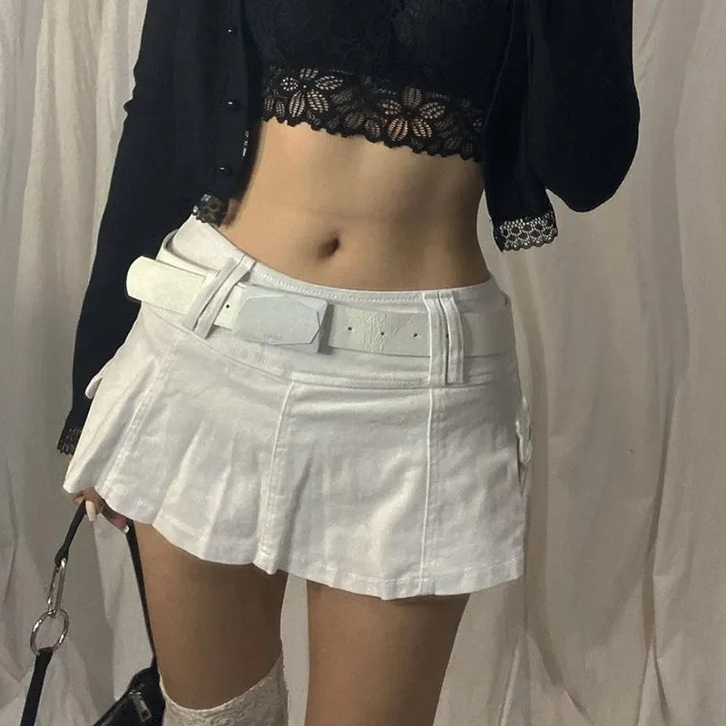 Goth Pastel Micro Mini Low Rise Black Pocket Patchwork ALine Skirt