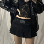 Goth Pastel Micro Mini Low Rise Black Pocket Patchwork ALine Skirt