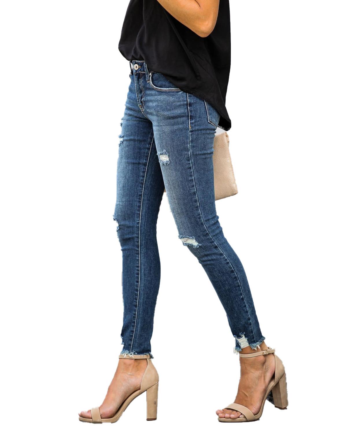 DressBetty - Waist Skinny Jeans Vintage Distressed Denim Holes Destroyed Pencil Pants