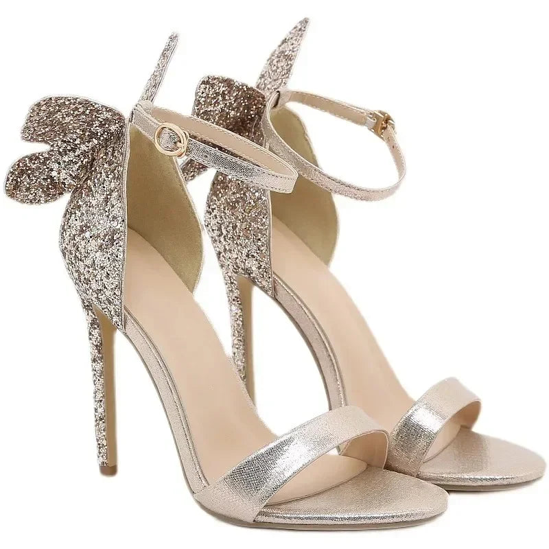 Elegant Silk Pointed Rhinestone Butterflyknot Thin High Heel Ankle Buckle High Heel