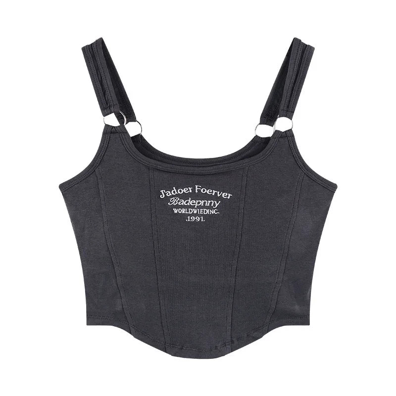 Irregular Y2K Summer Buckle Vest with Print Letter