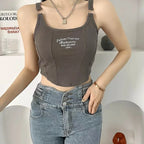 Irregular Y2K Summer Buckle Vest with Print Letter
