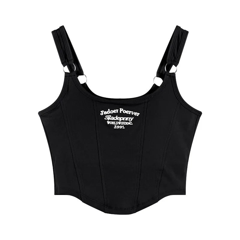 Irregular Y2K Summer Buckle Vest with Print Letter