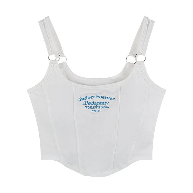 Irregular Y2K Summer Buckle Vest with Print Letter