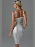 DressBetty - 2024 Summer Sexy Sleeveless Backless Gold Bronzing Midi Bodycon Dress