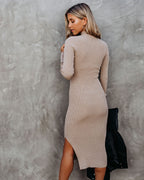 Newtown Mock Neck Knit Midi Dress Taupe