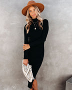 Newtown Mock Neck Knit Midi Dress Black