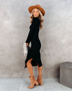 Newtown Mock Neck Knit Midi Dress Black