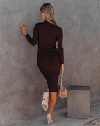 Newtown Mock Neck Knit Midi Dress Dark Brown